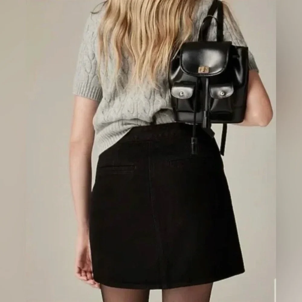NWT J. Crew Black Denim Button-Up Mini Skirt, Gold Crest Buttons, Sizes 00, 0, 2